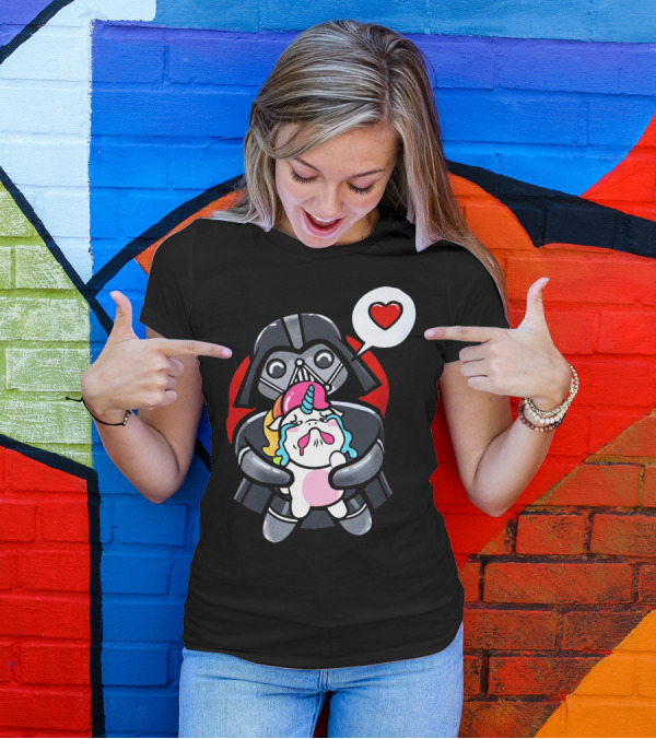 Hug Crying Unicorn Darth Vader Heart Speech Bubble Star Wars T-Shirt