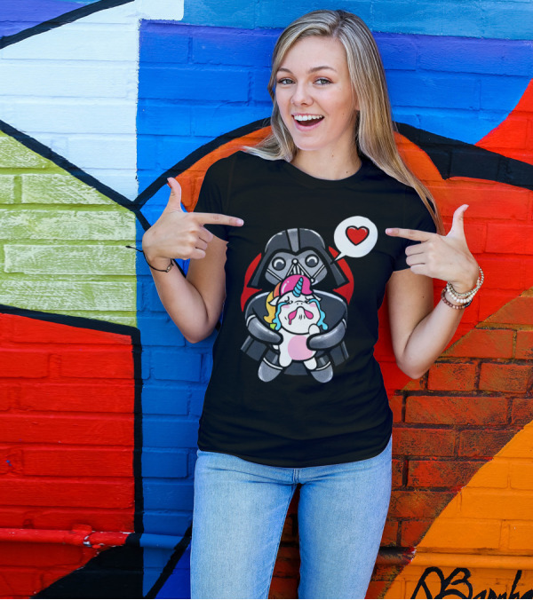 Hug Crying Unicorn Darth Vader Heart Speech Bubble Star Wars T-Shirt