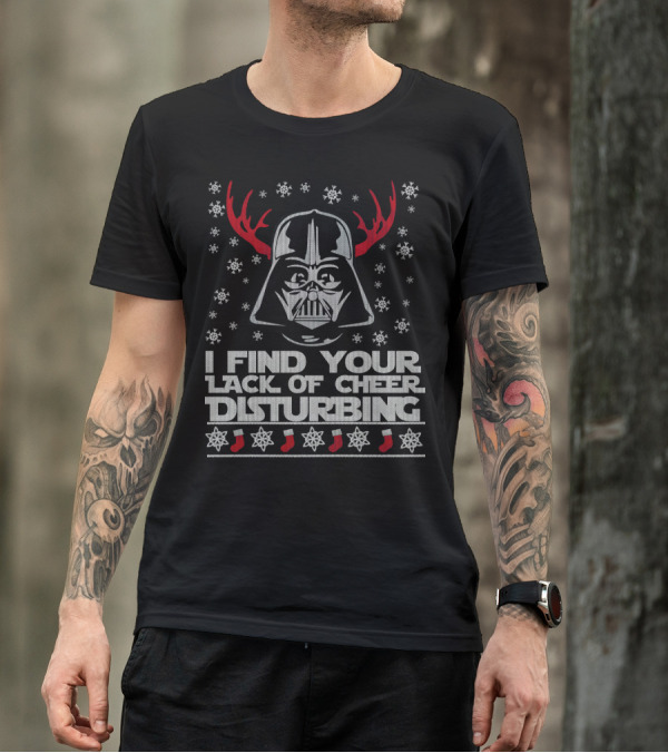 Darth Vader Ugly Christmas Sweater I Find Your Lack Of Cheer Disturbing Star Wars Snowflakes Reindeer Antlers T-Shirt