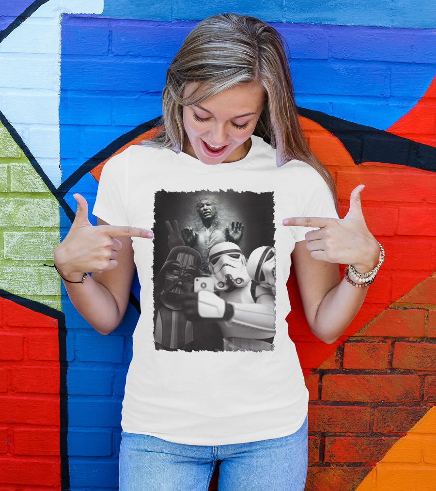 Selfie Together Darth Vader Stormtroopers Han Solo Frozen Star Wars T-Shirt