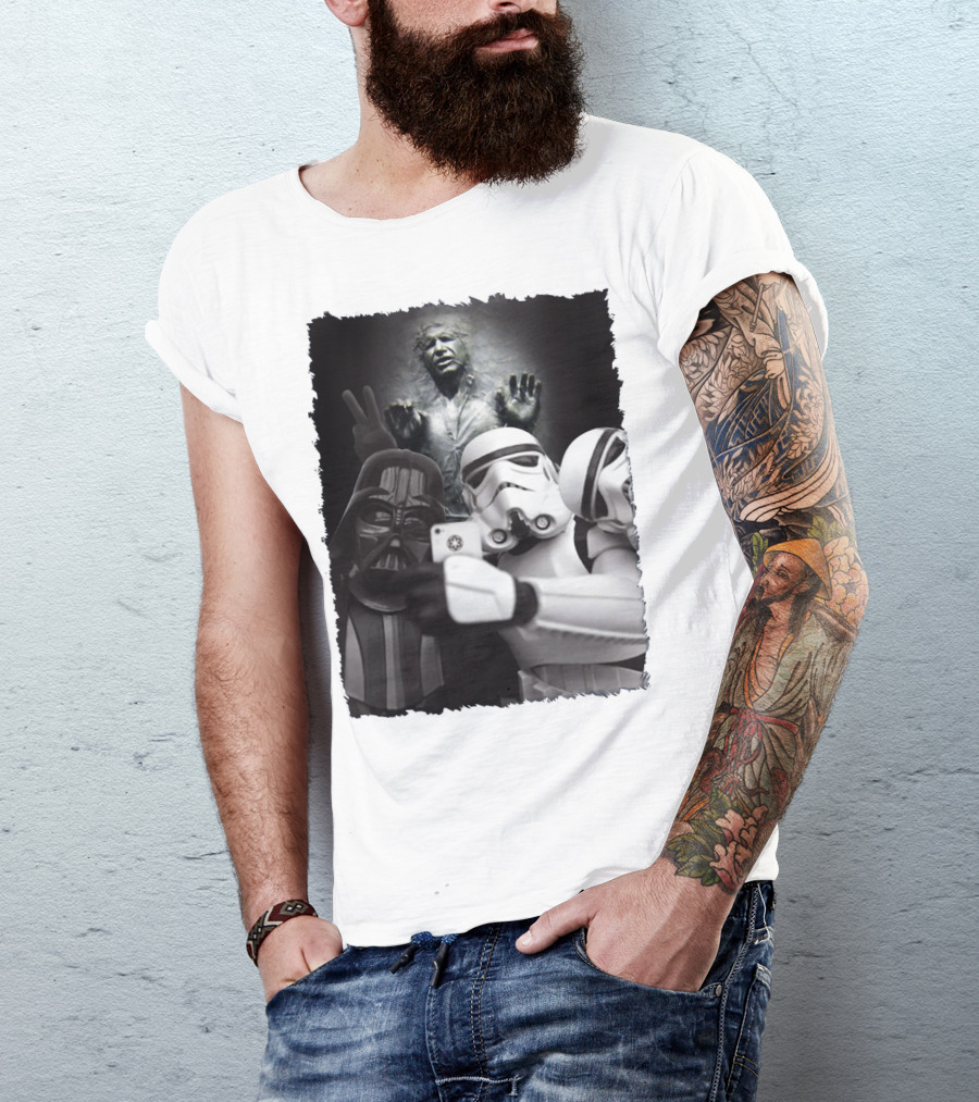 Selfie Together Darth Vader Stormtroopers Han Solo Frozen Star Wars T-Shirt