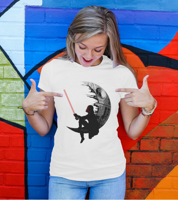 Sitting Darth Vader Death Star Moon Silhouette Star Wars T-Shirt