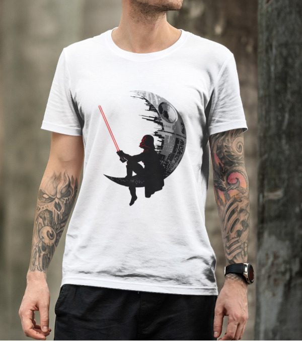 Sitting Darth Vader Death Star Moon Silhouette Star Wars T-Shirt