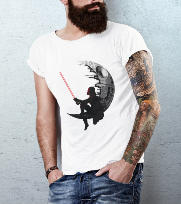 Sitting Darth Vader Death Star Moon Silhouette Star Wars T-Shirt