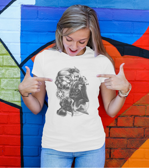Darth Vader Stormtrooper Tie Fighter Star Wars Sketch T-Shirt