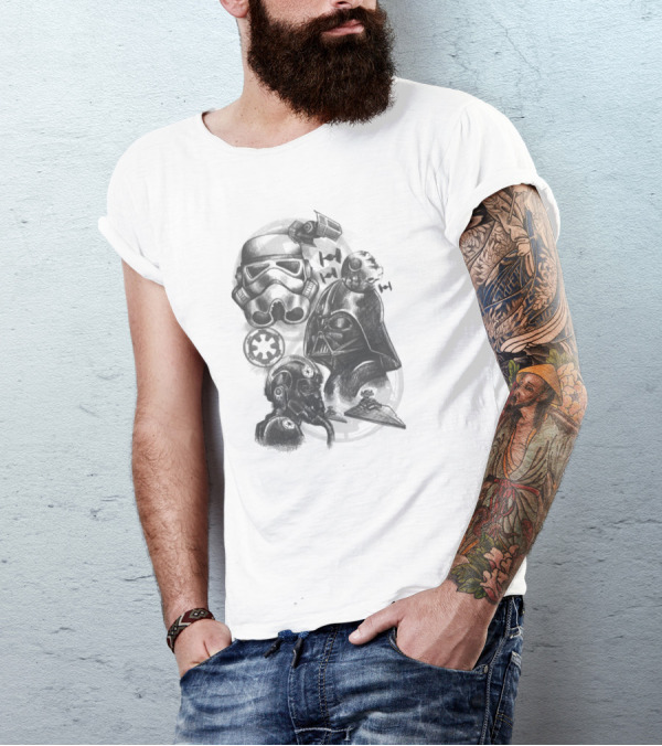 Darth Vader Stormtrooper Tie Fighter Star Wars Sketch T-Shirt