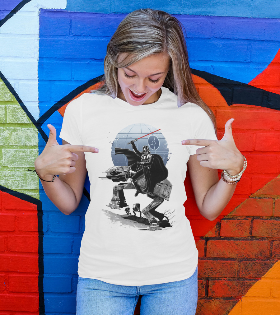 To The War Sumie Japanese Style Darth Vader On AT-AT Star Wars Death Star Background T-Shirt