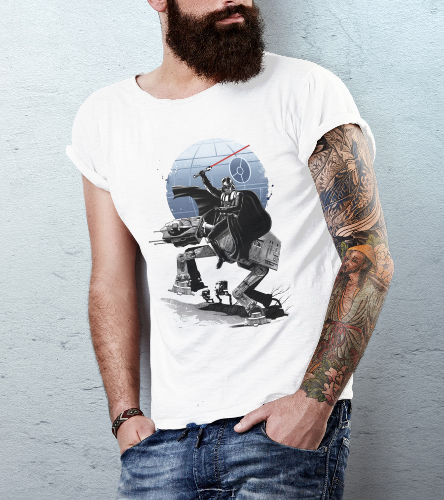 To The War Sumie Japanese Style Darth Vader On AT-AT Star Wars Death Star Background T-Shirt