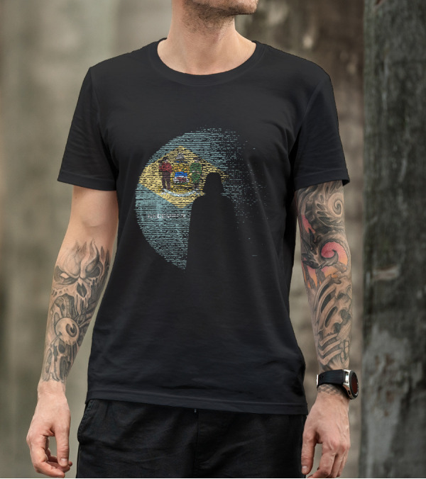 Vader Silhouette Over Delaware State Flag T-Shirt