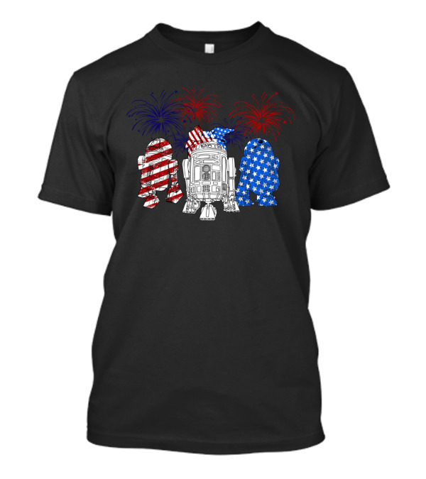 4th July Independence Day Star Wars R2-D2 Droids USA Flag Fireworks T-Shirt