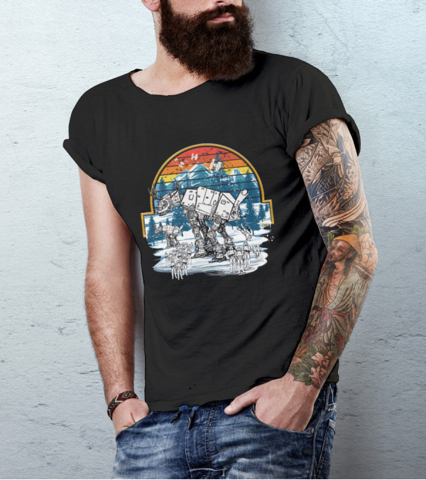 Retro Vintage AT AT Droids Star Wars Hoth Battle Sunset Scene T-Shirt