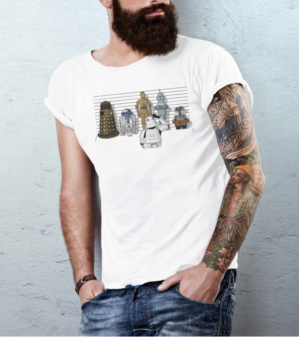 Not What You're Looking For Droids Star Wars Dalek R2D2 C3PO Bender Wall-E Robot Lineup T-Shirt