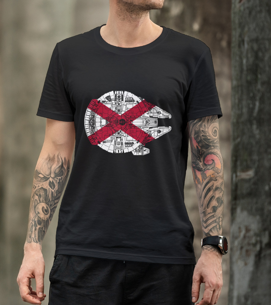 Alabama Flag Overlaid On The Millennium Falcon T-Shirt