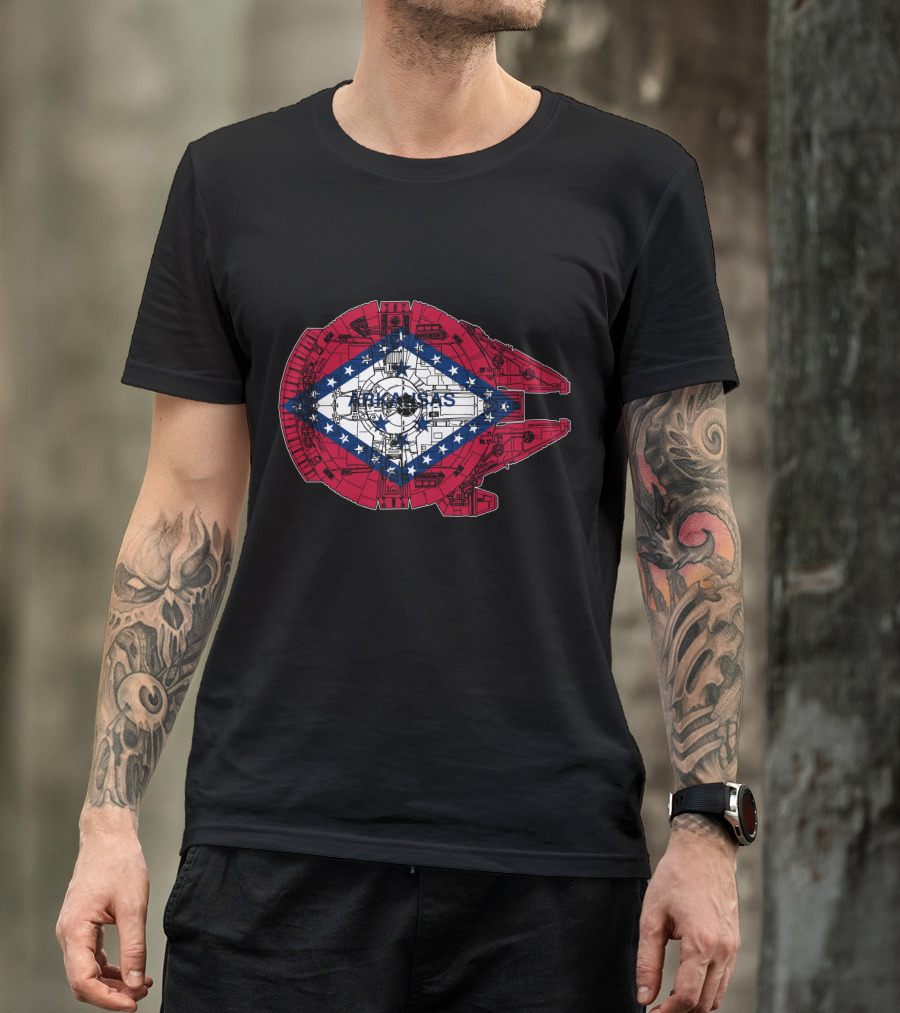 Arkansas Flag Overlaid On Millennium Falcon T-Shirt