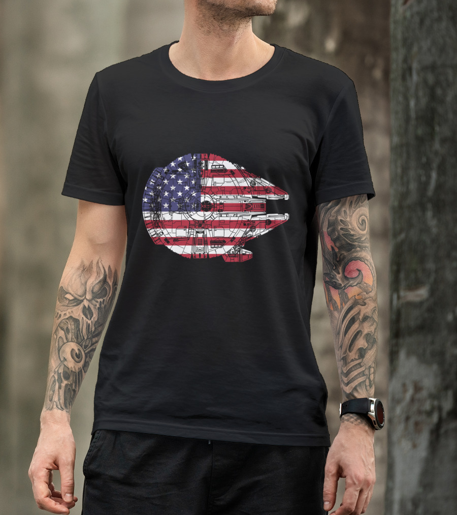 USA Flag Millennium Falcon Iconic Spaceship T-Shirt