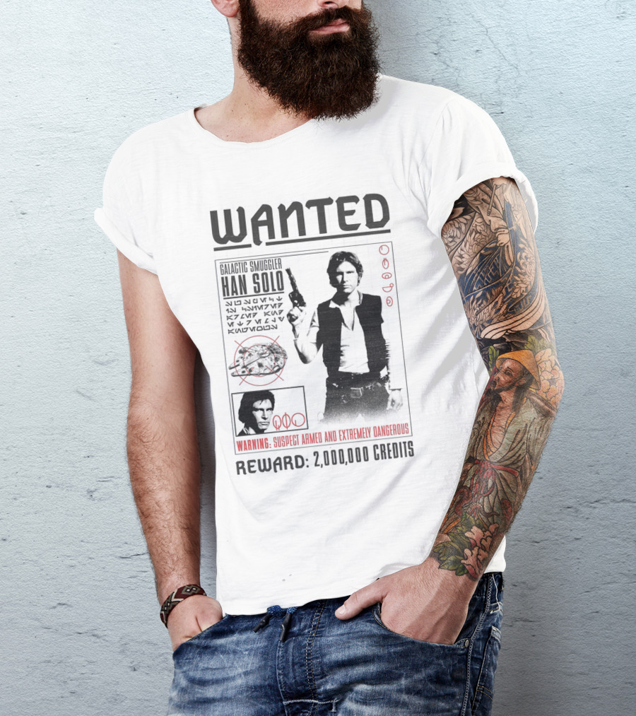 Wanted Galactic Smuggler Han Solo Star Wars Reward 2,000,000 Credits T-Shirt