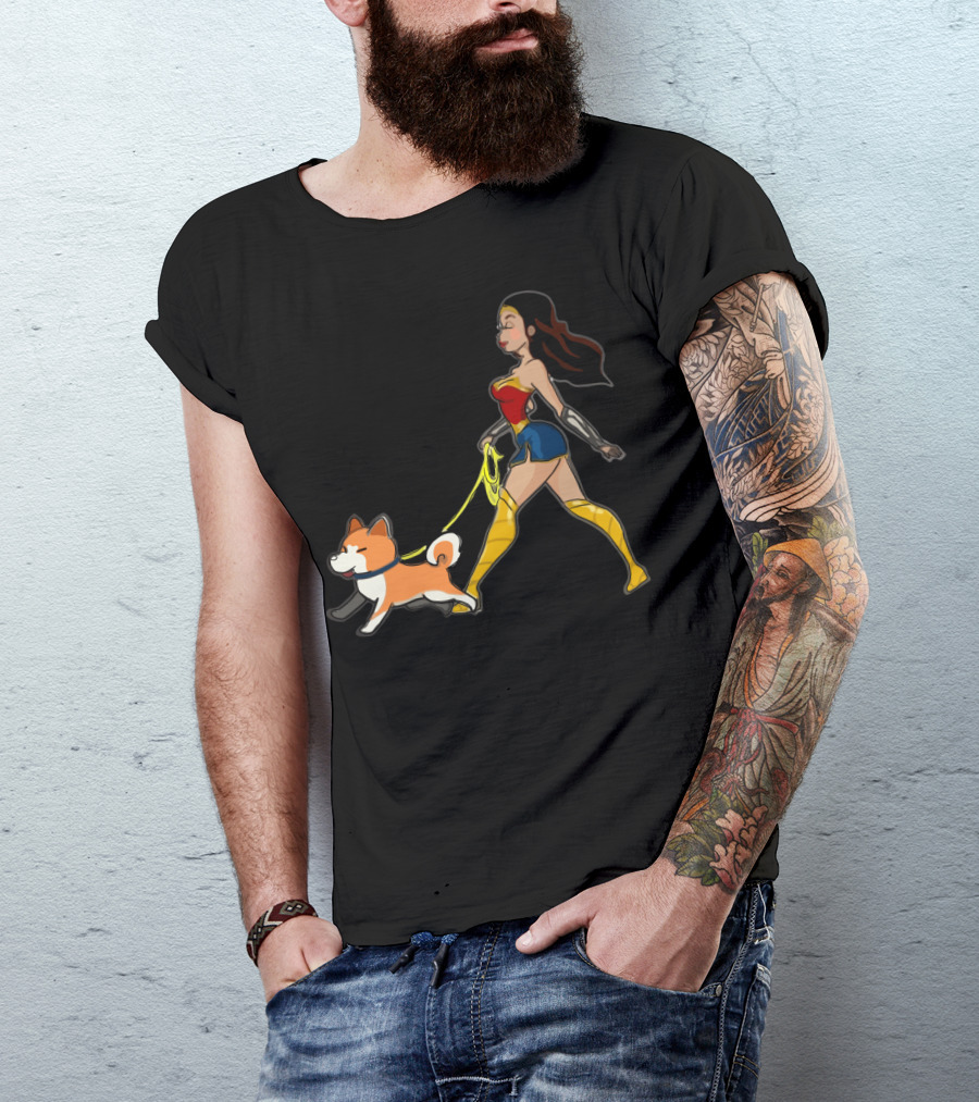 Walk With Akita Woman In Wonder T-Shirt