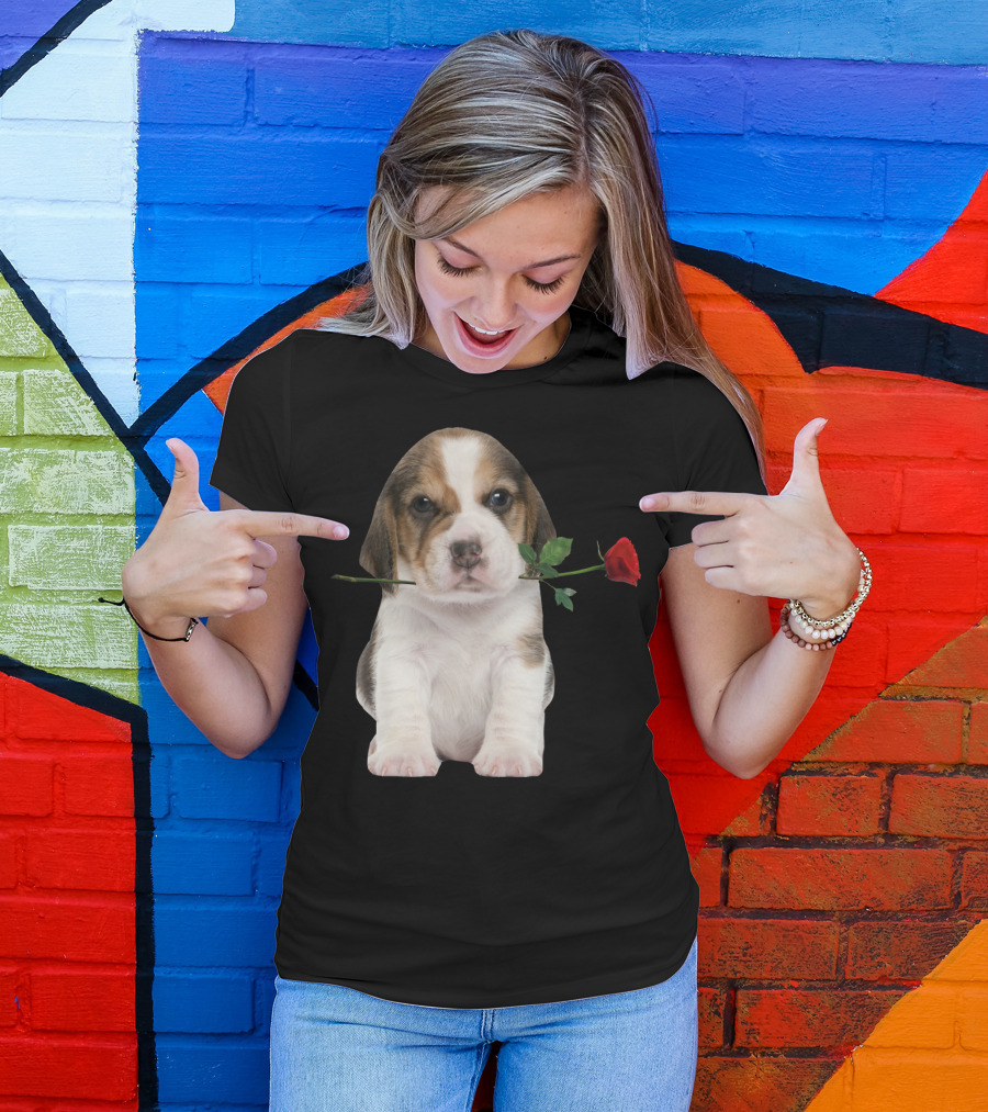 Beagle Puppy With Red Rose T-Shirt