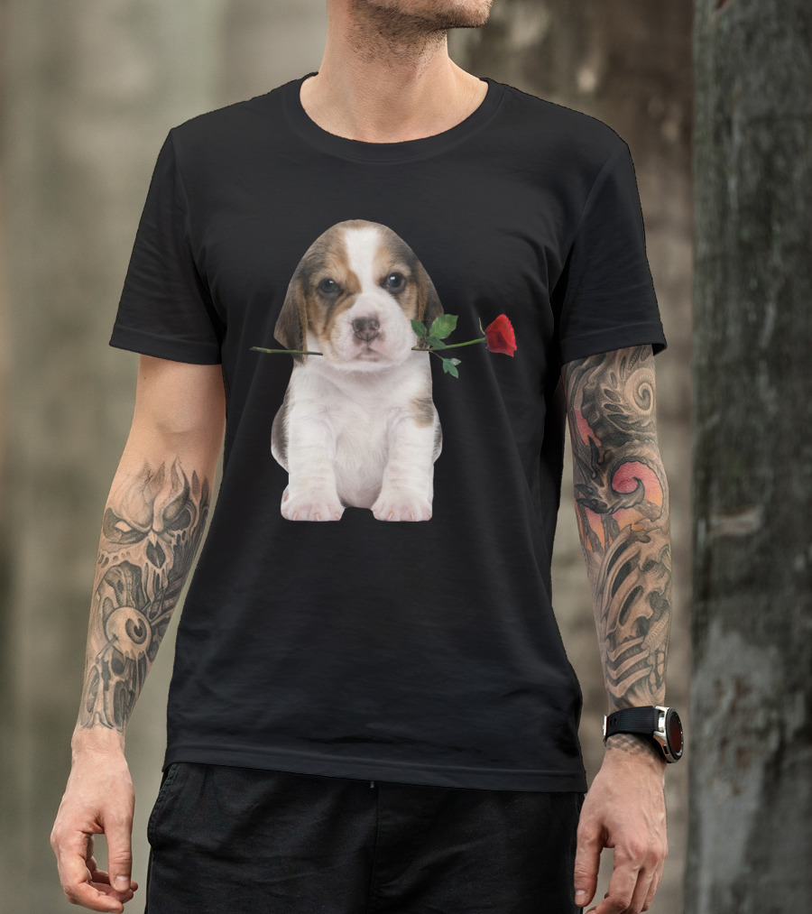 Beagle Puppy With Red Rose T-Shirt