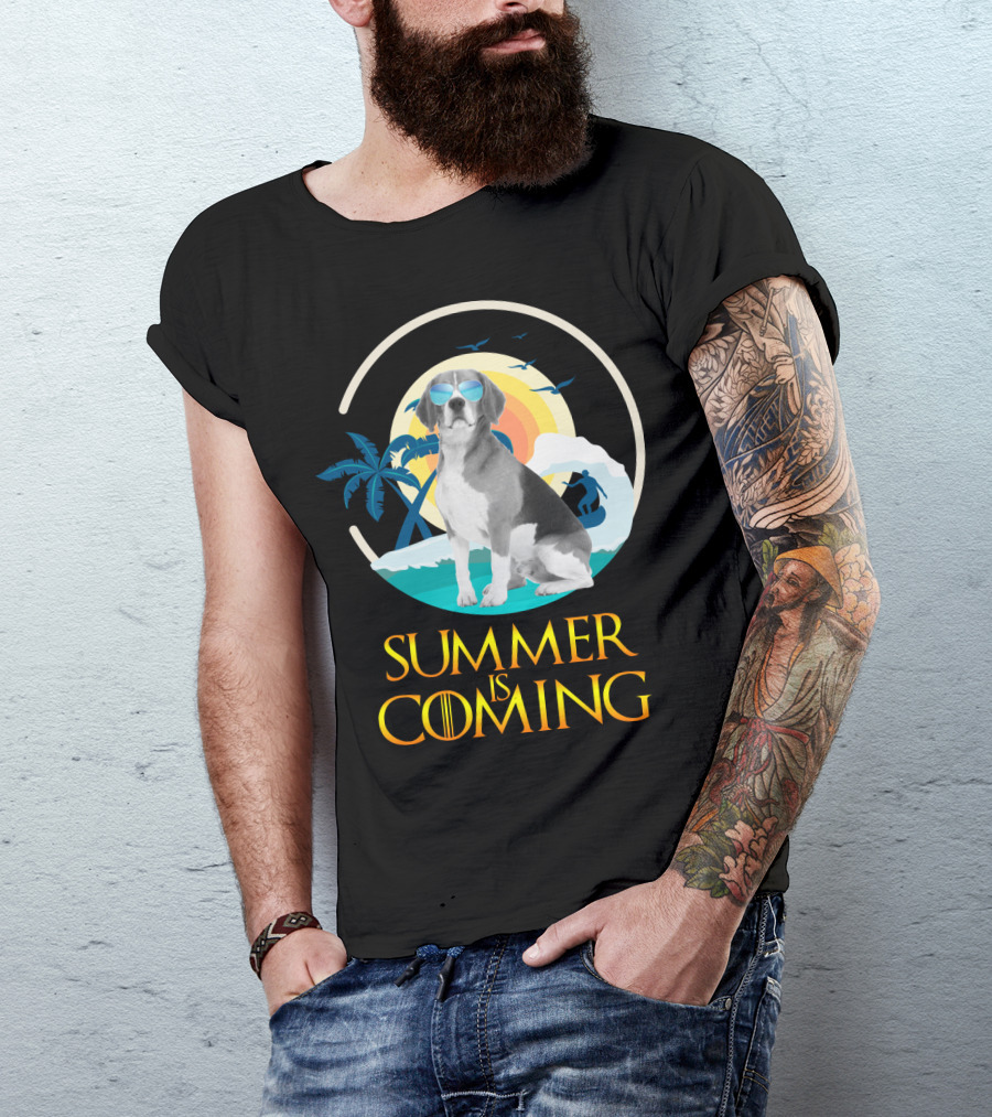 Summer Is Coming Beagle Sunglasses Beach Scene T-Shirt