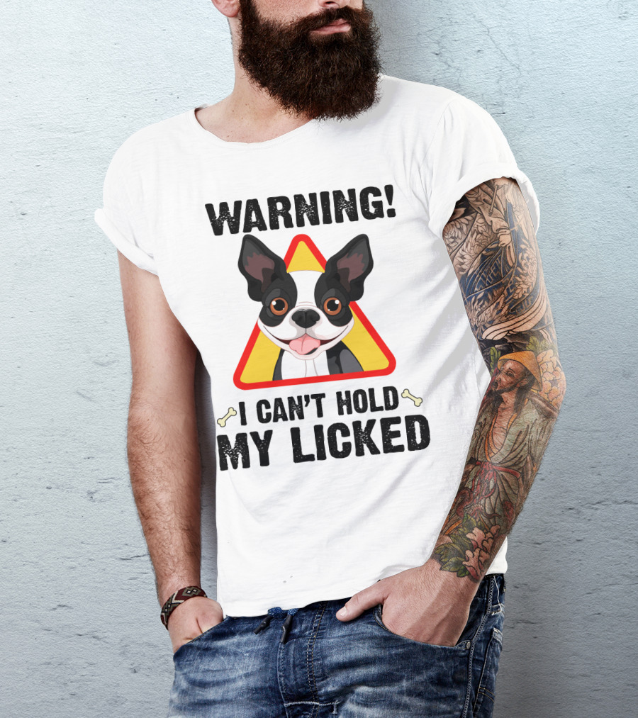 Warning I Can't Hold My Licked Cartoon Dog With Triangle And Bones T-Shirt