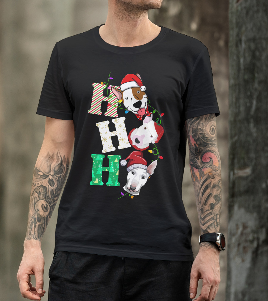 Ho Ho Ho Bullterrier Christmas Santa Hats T-Shirt