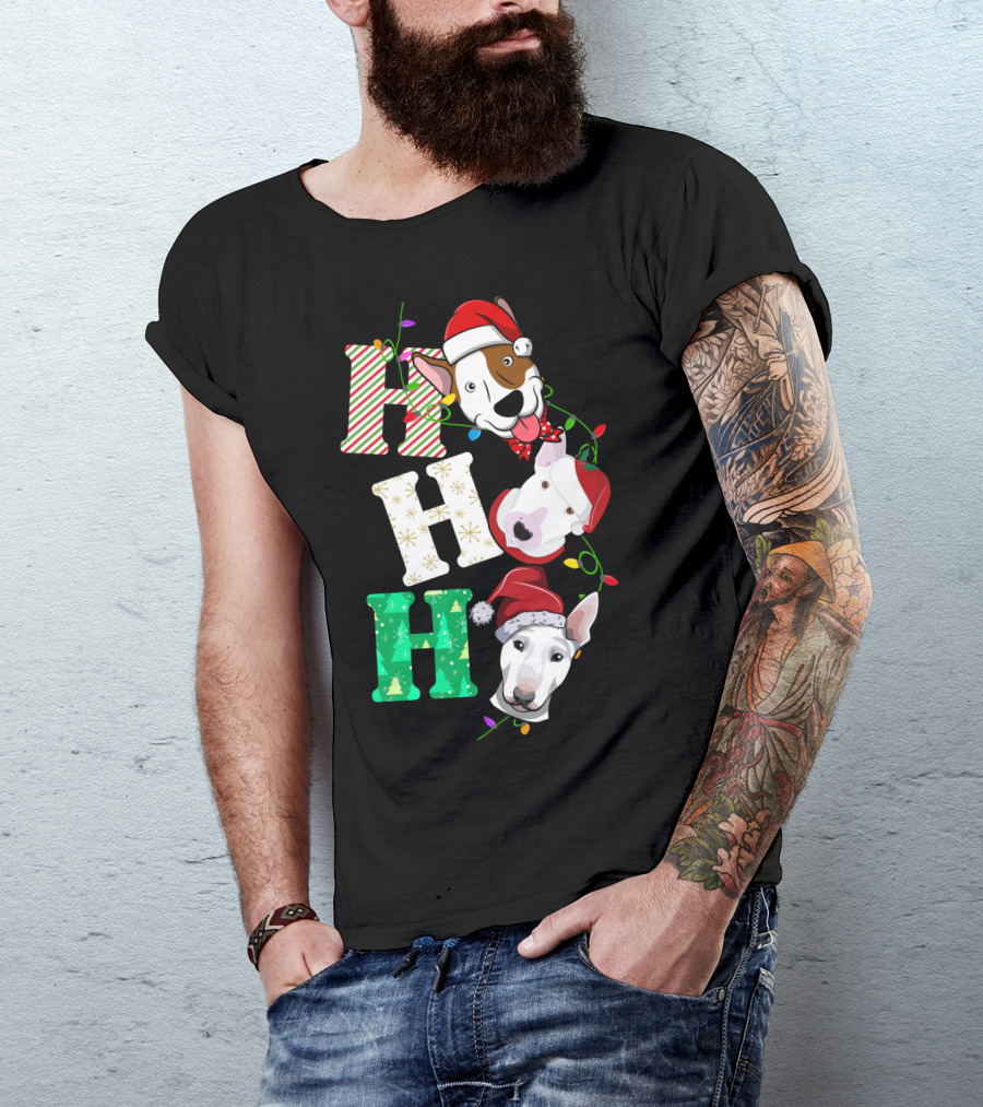 Ho Ho Ho Bullterrier Christmas Santa Hats T-Shirt