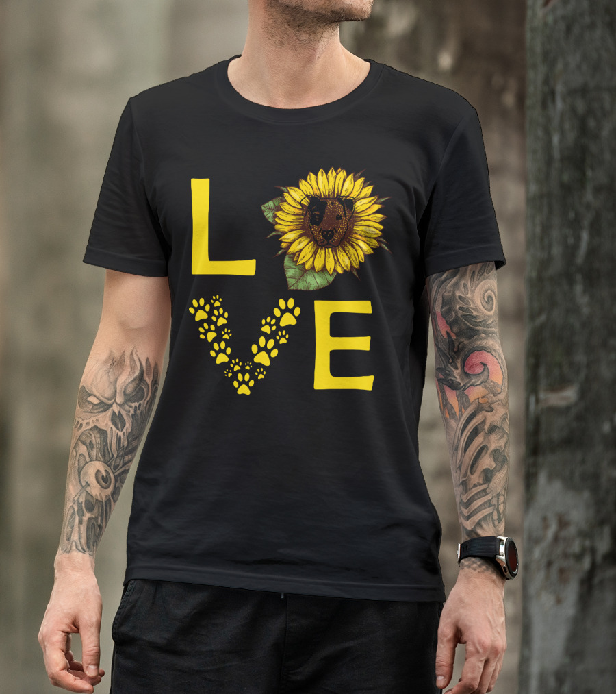Love Bullterrier Sunflower Paw Prints T-Shirt