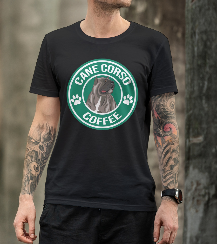 Cane Corso Coffee Dog Emblem Paw Prints T-Shirt