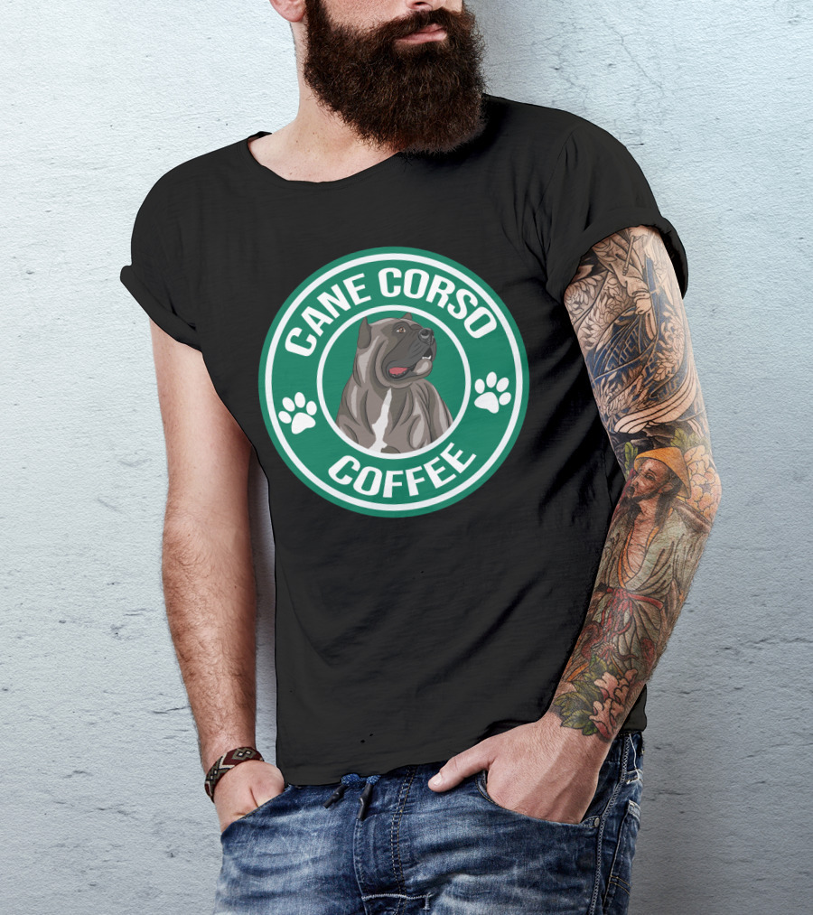 Cane Corso Coffee Dog Emblem Paw Prints T-Shirt