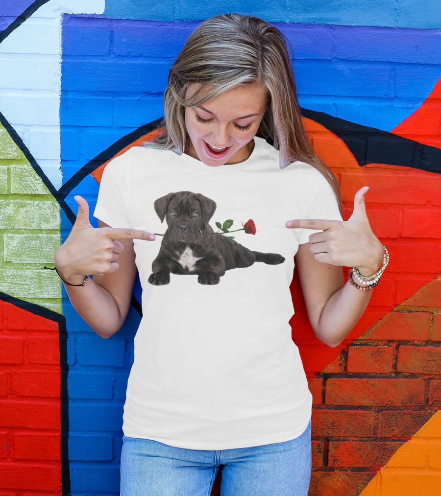 Cane Corso Puppy With A Red Rose In Mouth T-Shirt