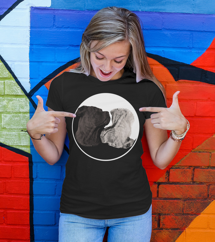 Cane Corso Yin Yang Circle With Black And White Dog Heads T-Shirt
