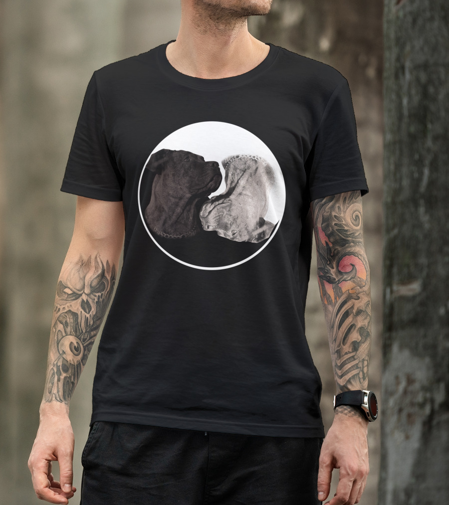 Cane Corso Yin Yang Circle With Black And White Dog Heads T-Shirt