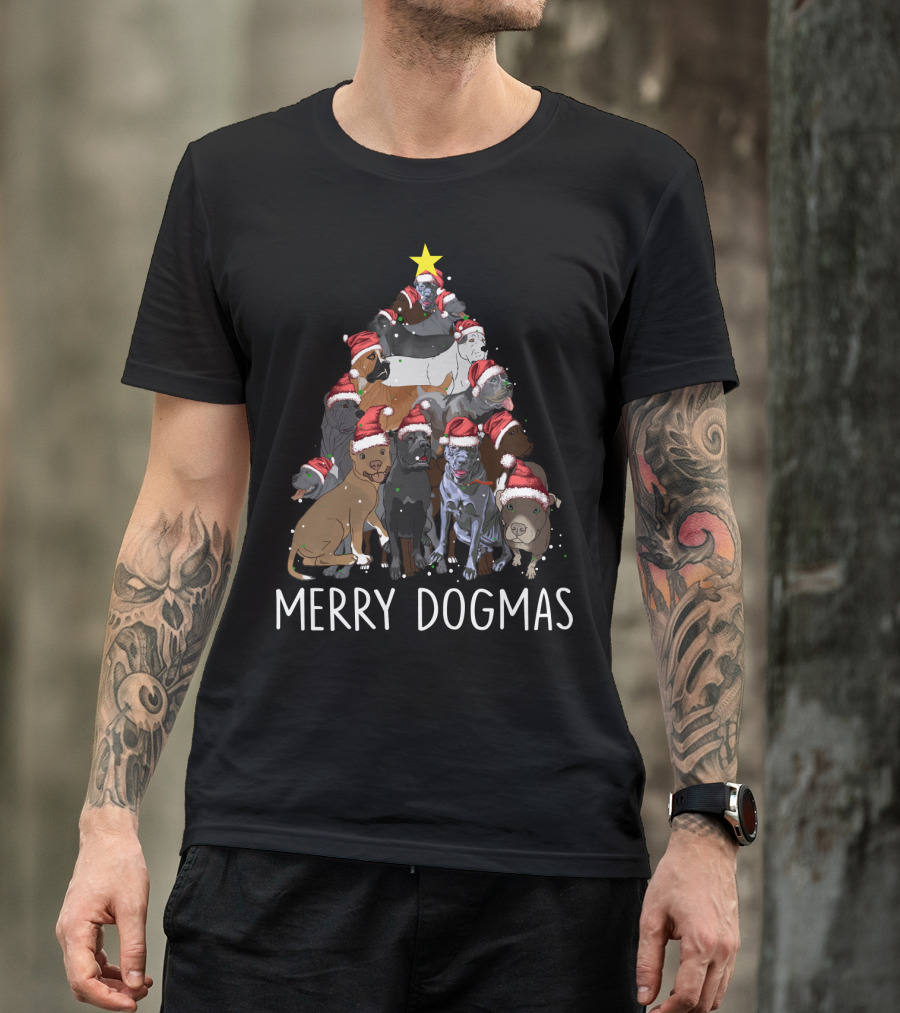Merry Dogmas Cane Corso Christmas Tree With Santa Hats T-Shirt