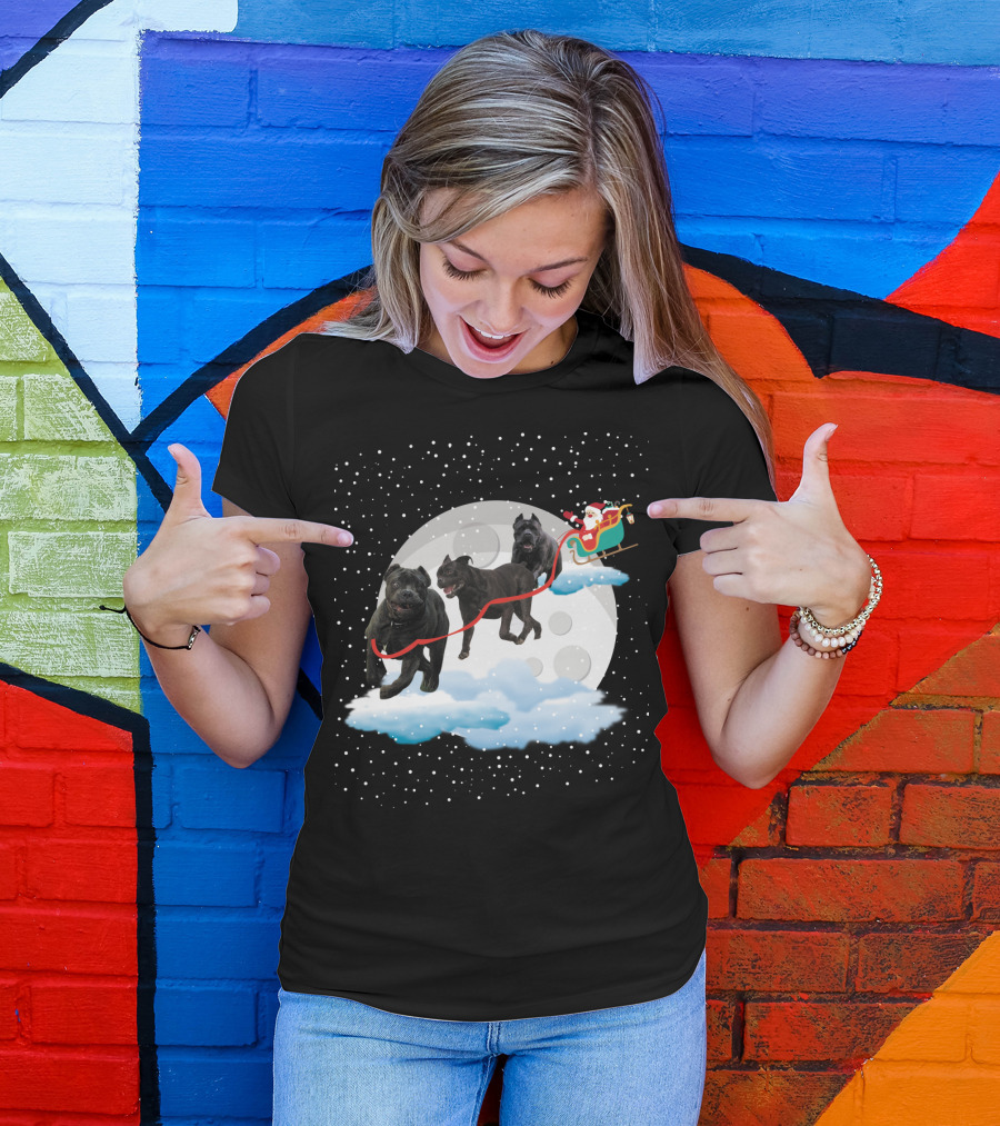 Santa Rides Cane Corso Sleigh With Full Moon And Snowflakes T-Shirt