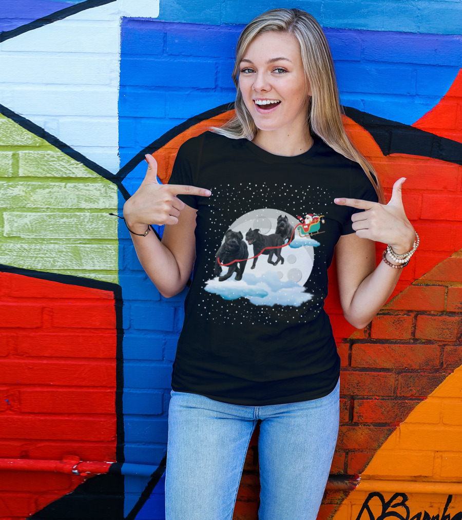Santa Rides Cane Corso Sleigh With Full Moon And Snowflakes T-Shirt