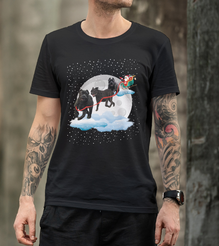 Santa Rides Cane Corso Sleigh With Full Moon And Snowflakes T-Shirt