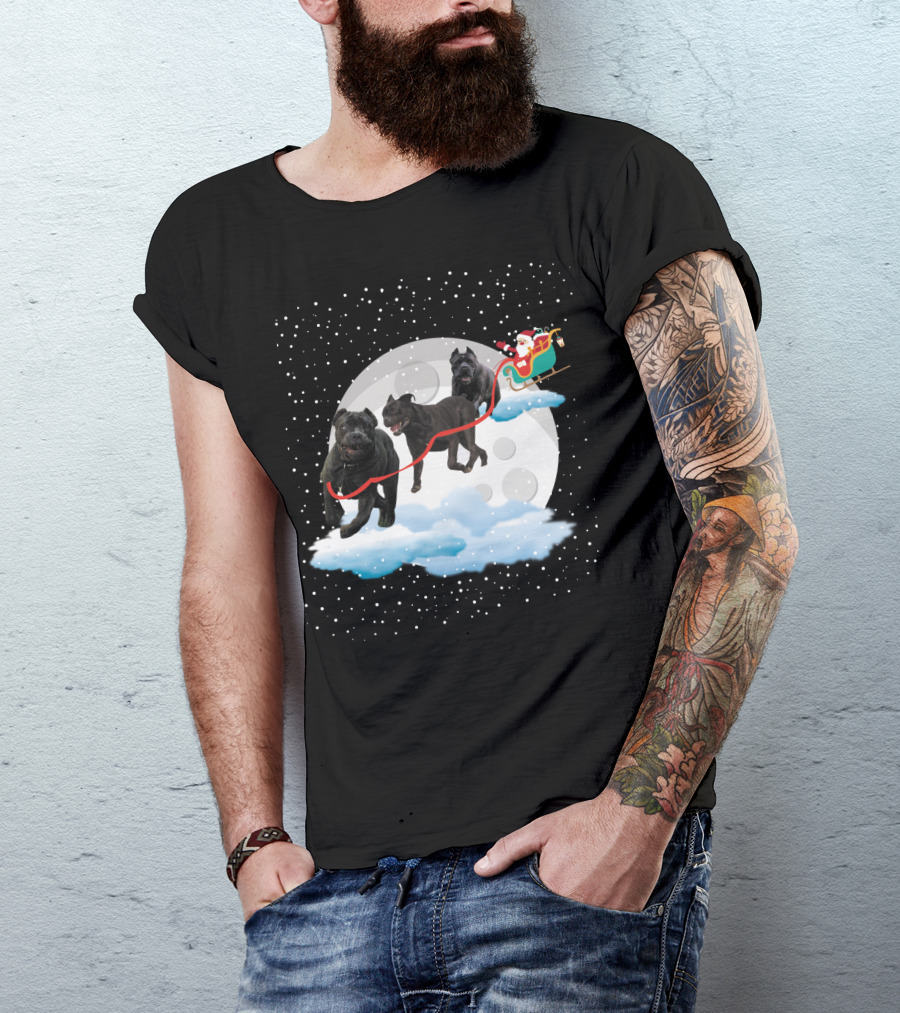 Santa Rides Cane Corso Sleigh With Full Moon And Snowflakes T-Shirt