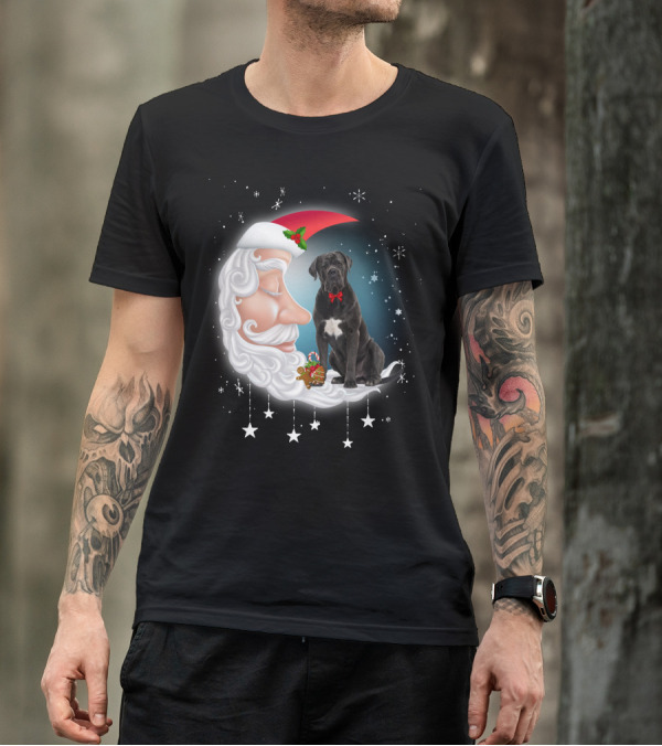 Santa Crescent Moon Cane Corso With Stars And Snowflakes T-Shirt