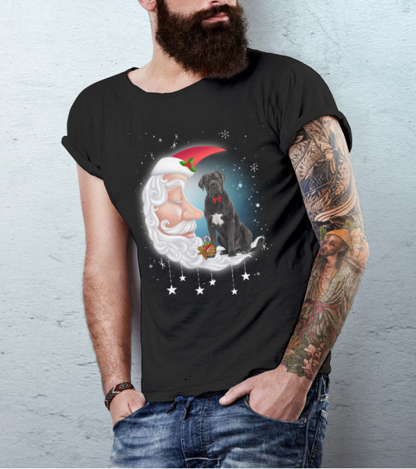 Santa Crescent Moon Cane Corso With Stars And Snowflakes T-Shirt