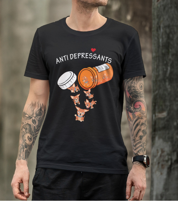 Chihuahua Anti Depressants Cute Pill Bottle Heart T-Shirt