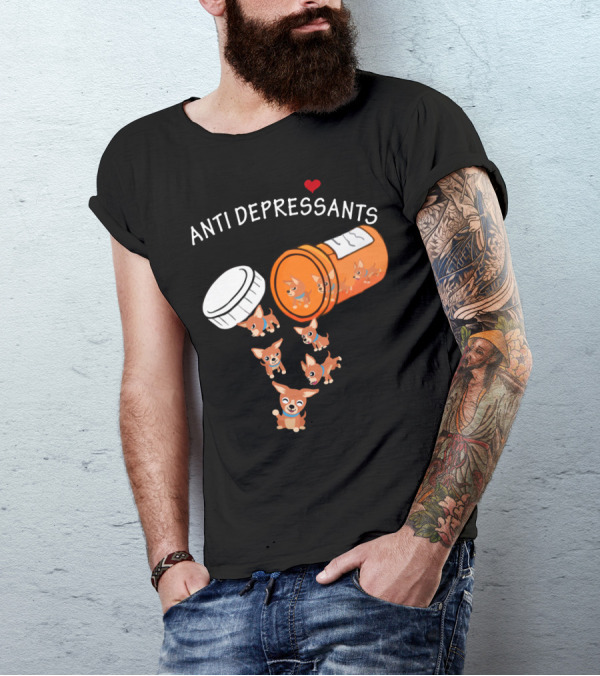 Chihuahua Anti Depressants Cute Pill Bottle Heart T-Shirt