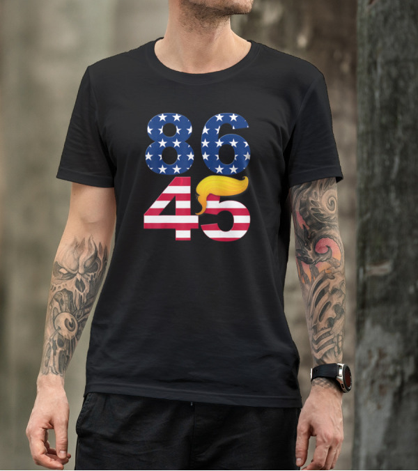 Funny Anti Trump 8645 American Flag Hair T-Shirt