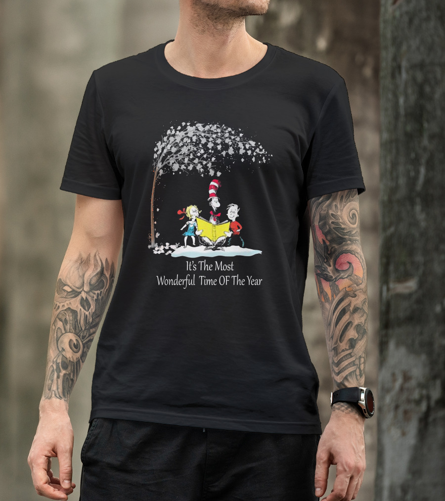 Dr Seuss Cat In The Hat Friends Most Wonderful Time Of The Year Snow Scene T-Shirt