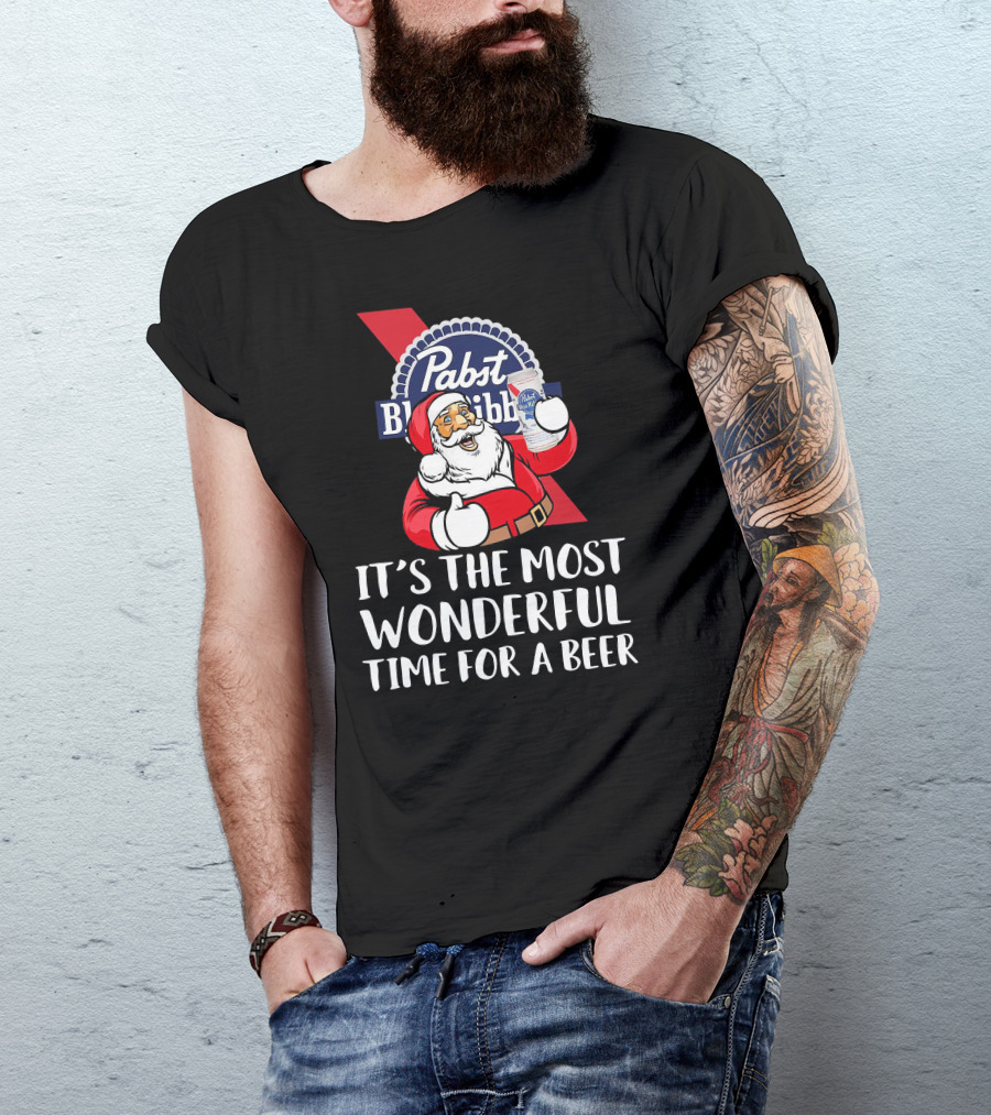 Pabst Blue Ribbon Santa It's The Most Wonderful Time For A Beer T-Shirt