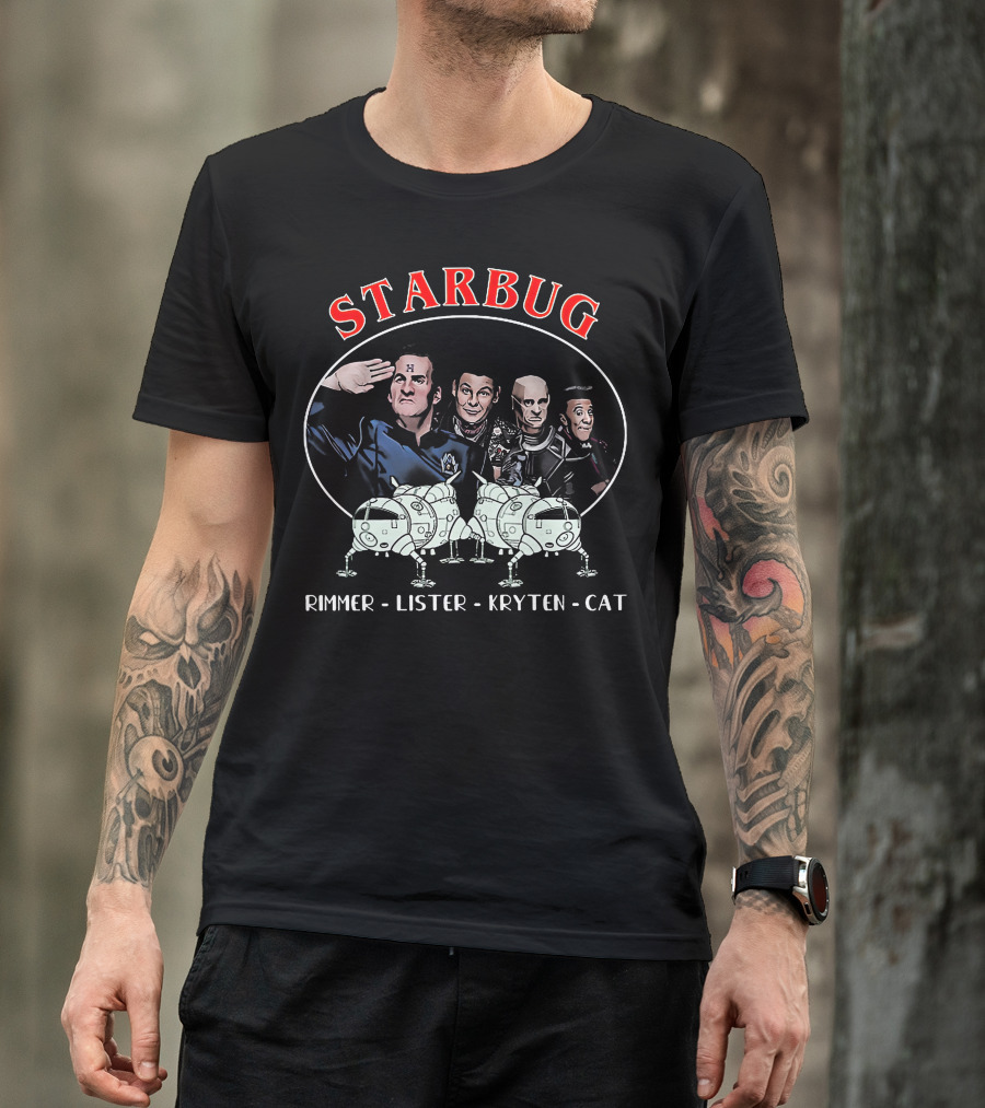 Starbug Rimmer Lister Kryten Cat Red Dwarf Crew With Spaceship T-Shirt