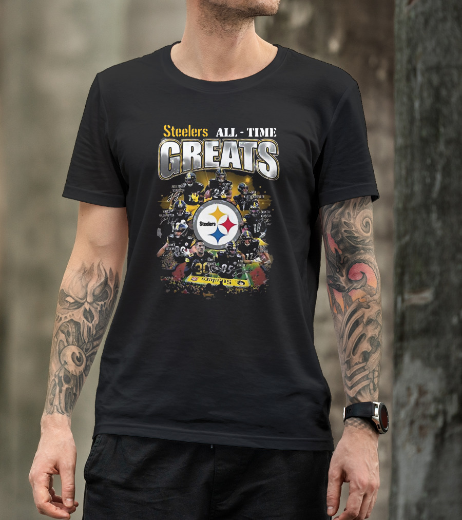 Steelers All Time Greats Legends Team Photo Collage T-Shirt