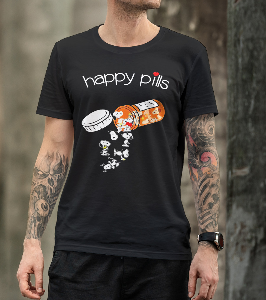 Happy Pills Peanuts Snoopy Prescription Bottle T-Shirt