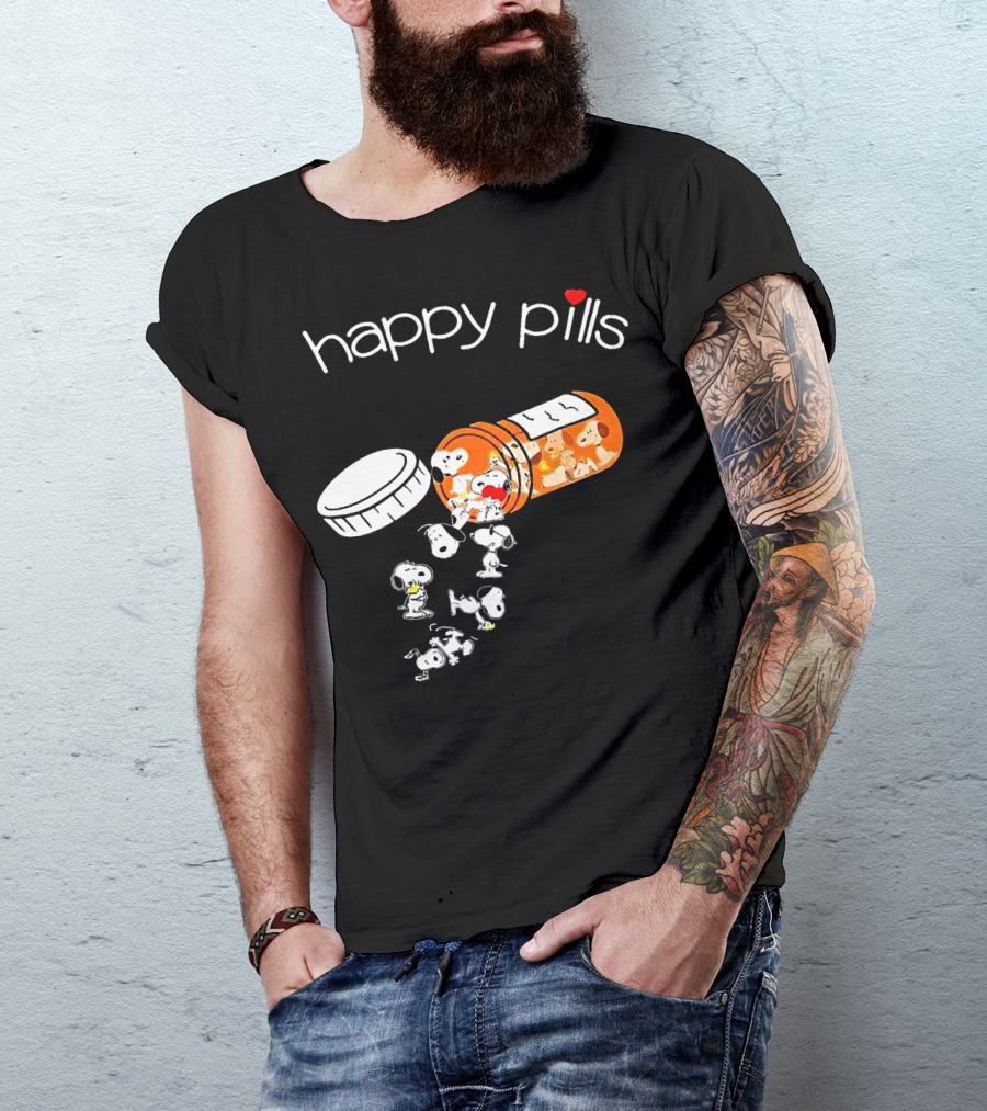 Happy Pills Peanuts Snoopy Prescription Bottle T-Shirt