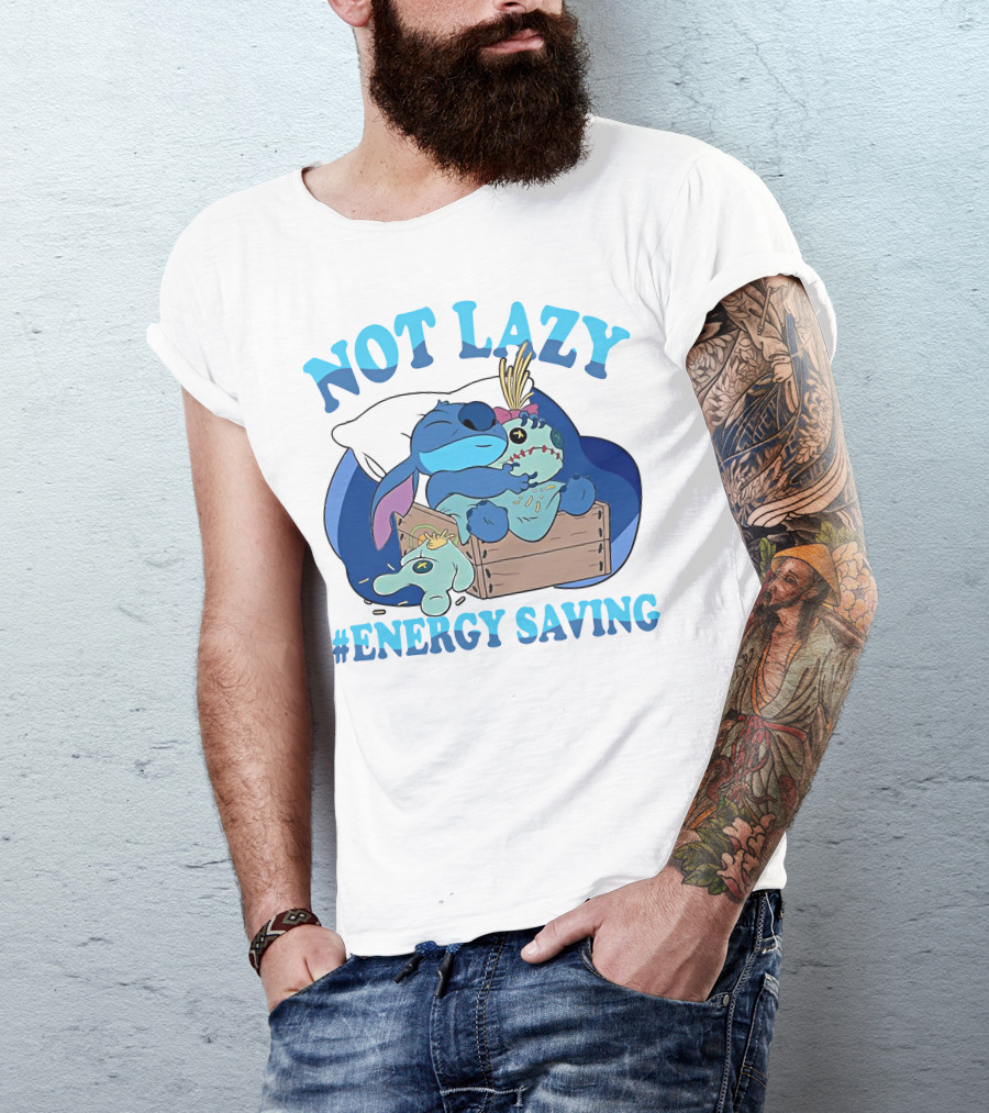Not Lazy Energy Saving Stitch Sleeping With Voodoo Doll T-Shirt